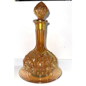 Imperial Bellaire Octagon Marigold Carnival Glass Decanter w Stopper Hobstar